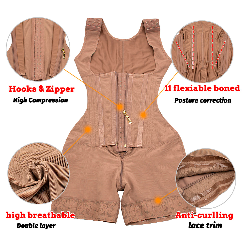 SWBX-76 11 steel bone High compression Colombian Faja Shapewear with hooks and Zip
