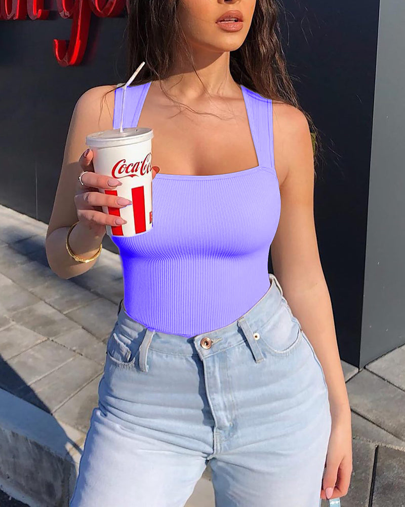 Square Neck Sleeveless Tummy Control Tank Top